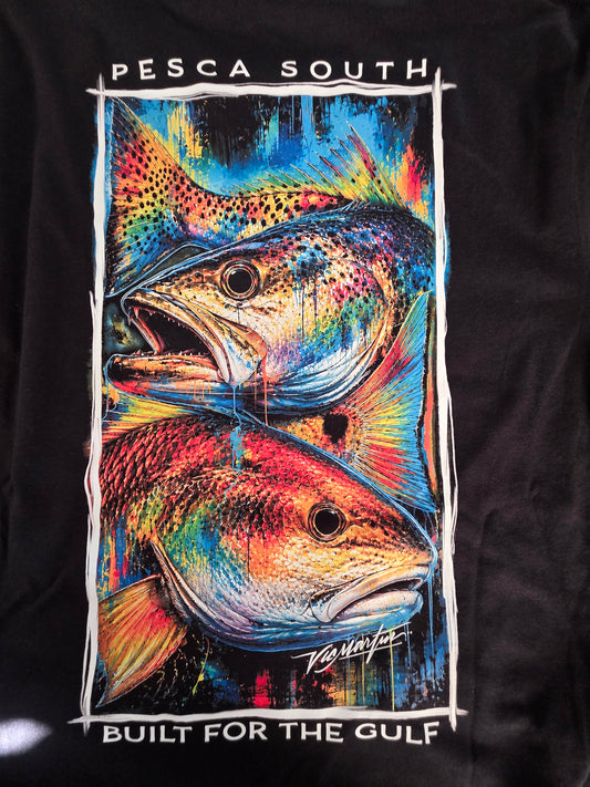 Trout and Redfish Graphitti Splash Cotton Tee
