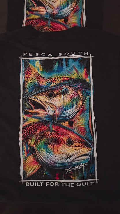 Trout and Redfish Graphitti Splash Cotton Tee